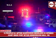 BREAKING | 11 people have fallen ill after a suspicious envelope was opened at a Virginia military base.