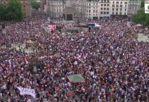 The people gather in London, England, to protest against Pres. Donald J. Trump’s U.K. visit.