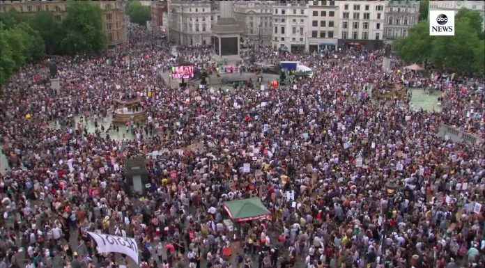 The people gather in London, England, to protest against Pres. Donald J. Trump’s U.K. visit.