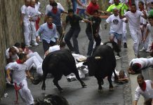 One gored and three trampled during Spain’s running of the bulls