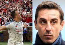‘To my No.1 fan’ – Xherdan Shaqiri signs Liverpool shirt for Gary Neville and leaves a hilarious message for the former Manchester United man